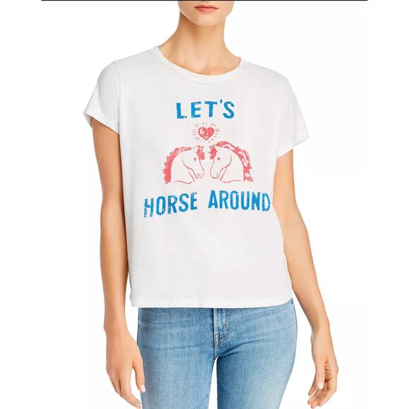 MOTHER White The Boxy Goodie Goodie Horse Around Tee Supima Cotton Size Medium - Picture 1 of 14